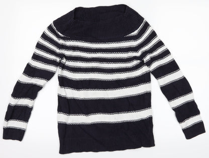 Additional front view of Marks & Spencer women’s blue striped jumper, size UK 8