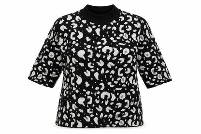 Front view of F&F women’s black geometric jumper, size UK 14