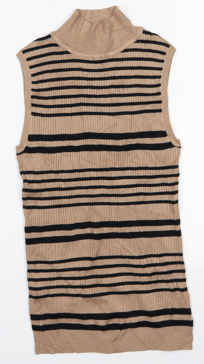 Additional front view of Select women’s brown striped vest jumper, size UK 12