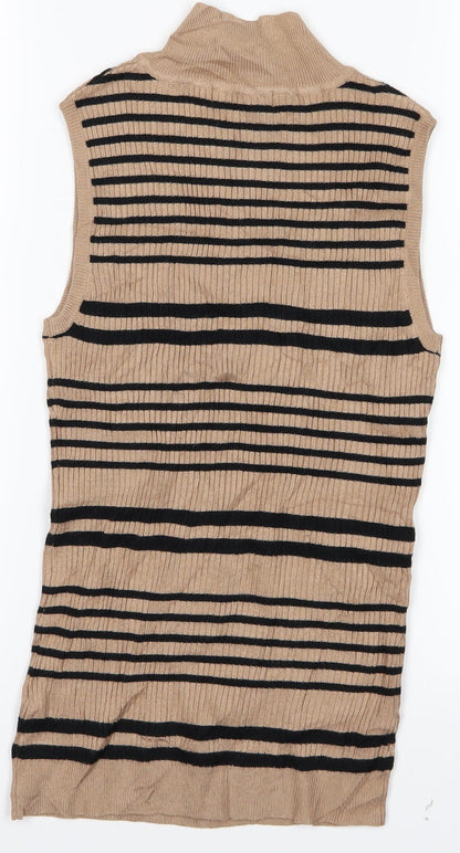 Back view of Select women’s brown striped vest jumper, size UK 12