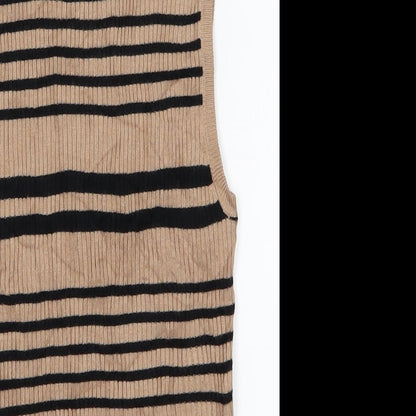 Close-up detail of Select women’s brown striped vest jumper, size UK 12