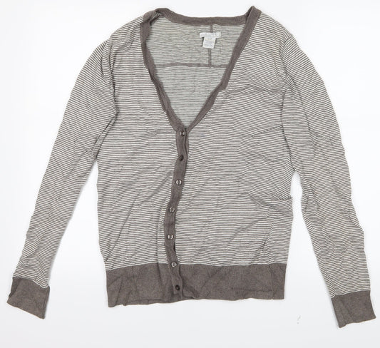 ALFRED SUNG Womens Grey Striped  Cardigan Jumper Size S