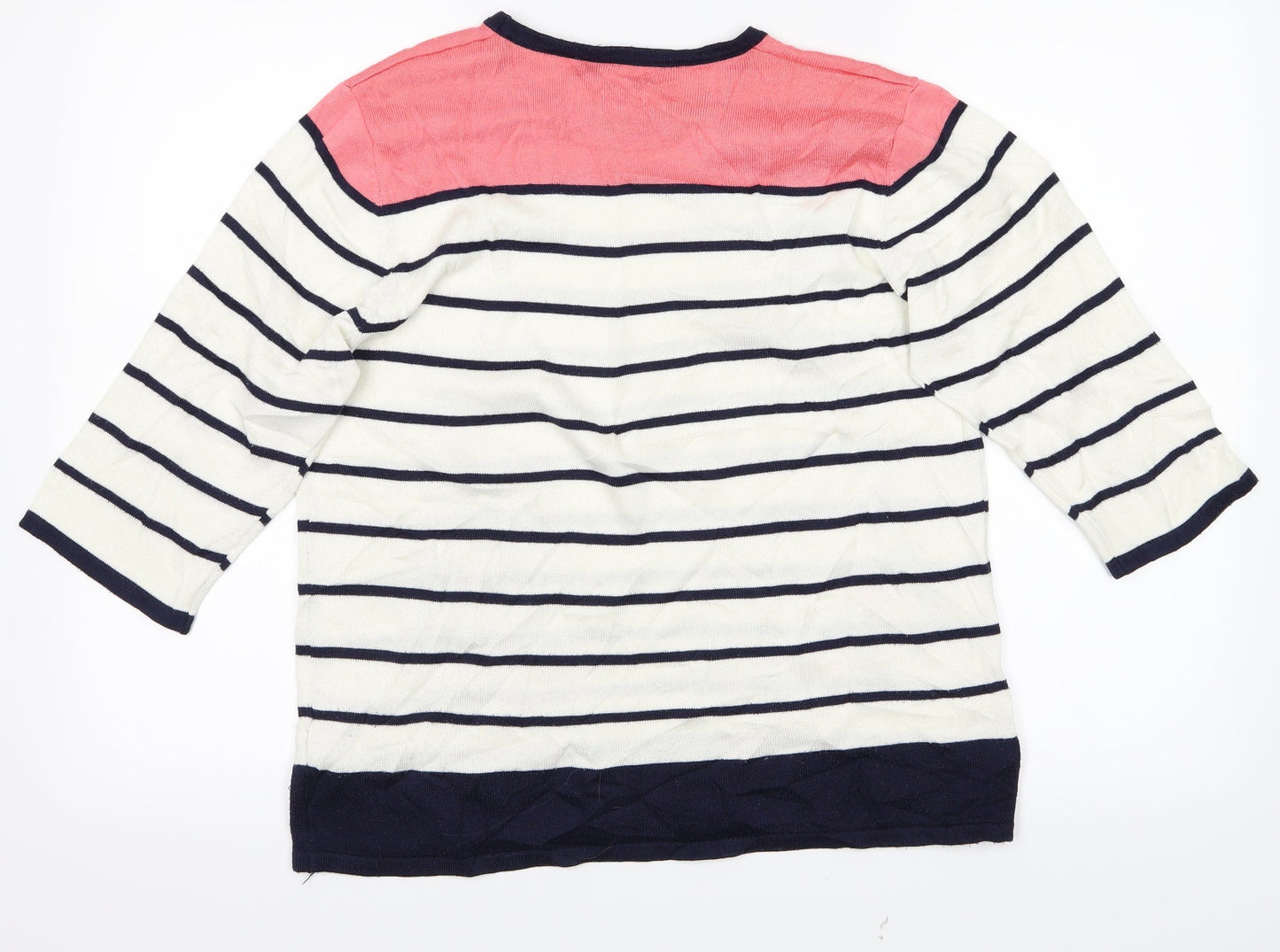 Mudflower Womens White Striped  Pullover Jumper Size L  - Flowers