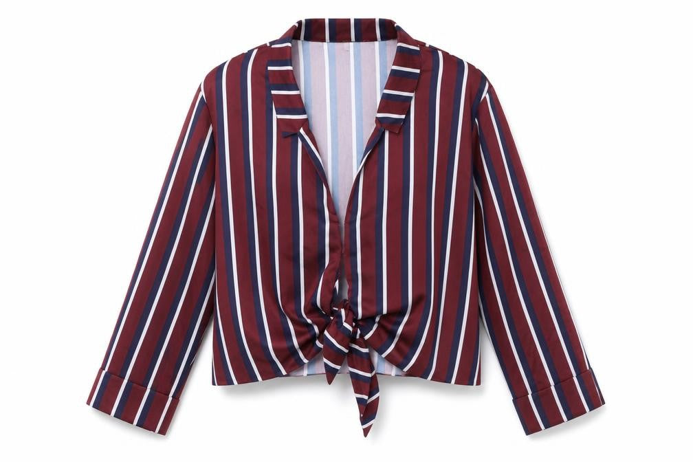 River Island Womens Brown Striped Satin Basic Blouse Size 14