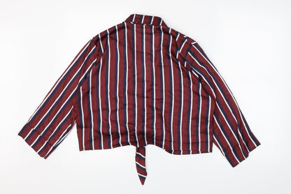 Back view of River Island women’s brown striped satin basic blouse, size UK 14