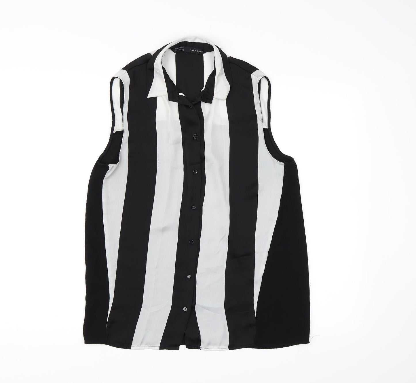 Zanzara Womens Black Striped Chiffon Basic Blouse Size S