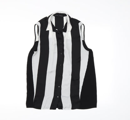 Additional front view of Zanzara women’s black striped chiffon basic blouse, size S