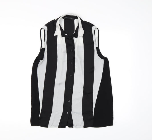 Zanzara Womens Black Striped Chiffon Basic Blouse Size S