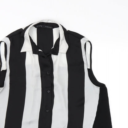 Close-up detail of Zanzara women’s black striped chiffon basic blouse, size S