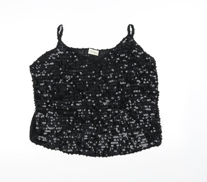 Additional front view of Essence women’s black basic blouse, size UK 16