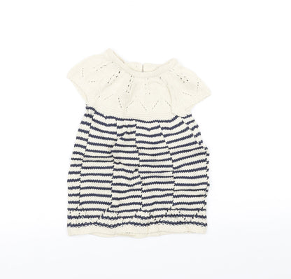 Additional front view of Next girls’ white striped knit a-line, size 9-12, months