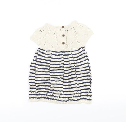Back view of Next girls’ white striped knit a-line, size 9-12, months