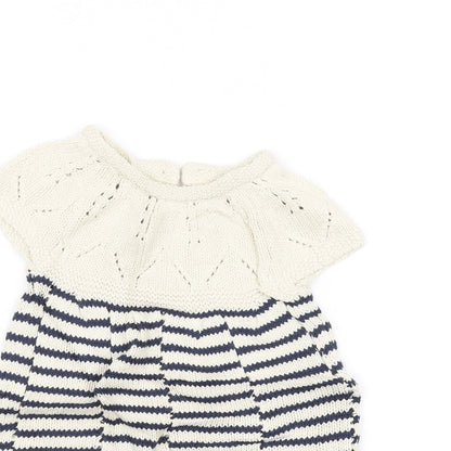 Close-up detail of Next girls’ white striped knit a-line, size 9-12, months