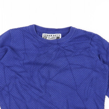 Close-up detail of Urban boys’ boys blue knit jumper, size 8, years