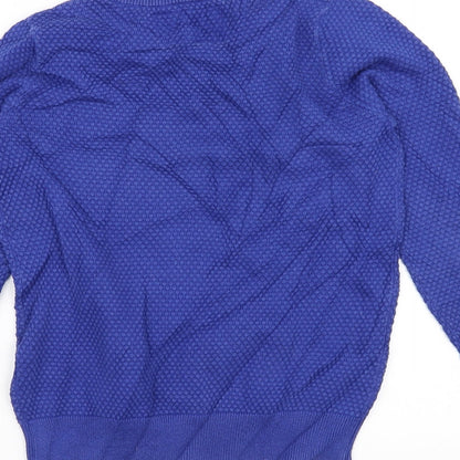 Brand and care label for Urban boys’ boys blue knit jumper, size 8, years