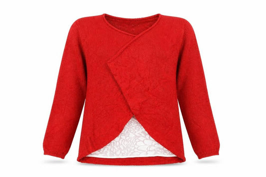 Front view of Per Una women’s red knit jumper, size UK 8