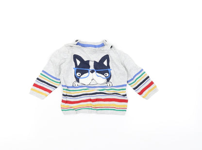 Additional front view of Tu Baby Grey Striped Knit jumper, size 0-3, Months - Dog
