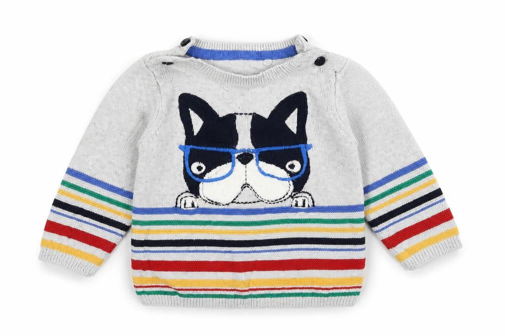 TU Baby Grey Striped Knit Pullover Jumper Size 0-3 Months  - Dog