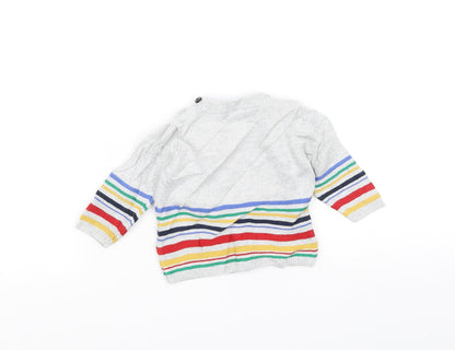 Back view of Tu Baby Grey Striped Knit jumper, size 0-3, Months - Dog
