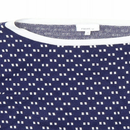 Close-up detail of Next women’s blue polka dot jumper, size UK 16