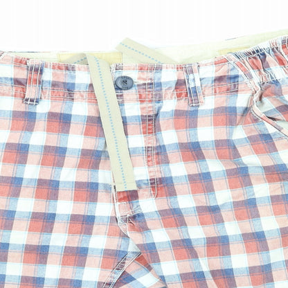 Close-up detail of Ambrose men’s multicoloured check bermuda shorts, size 30, in