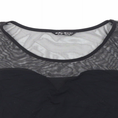 Close-up detail of Select women’s black cropped blouse, size UK 16