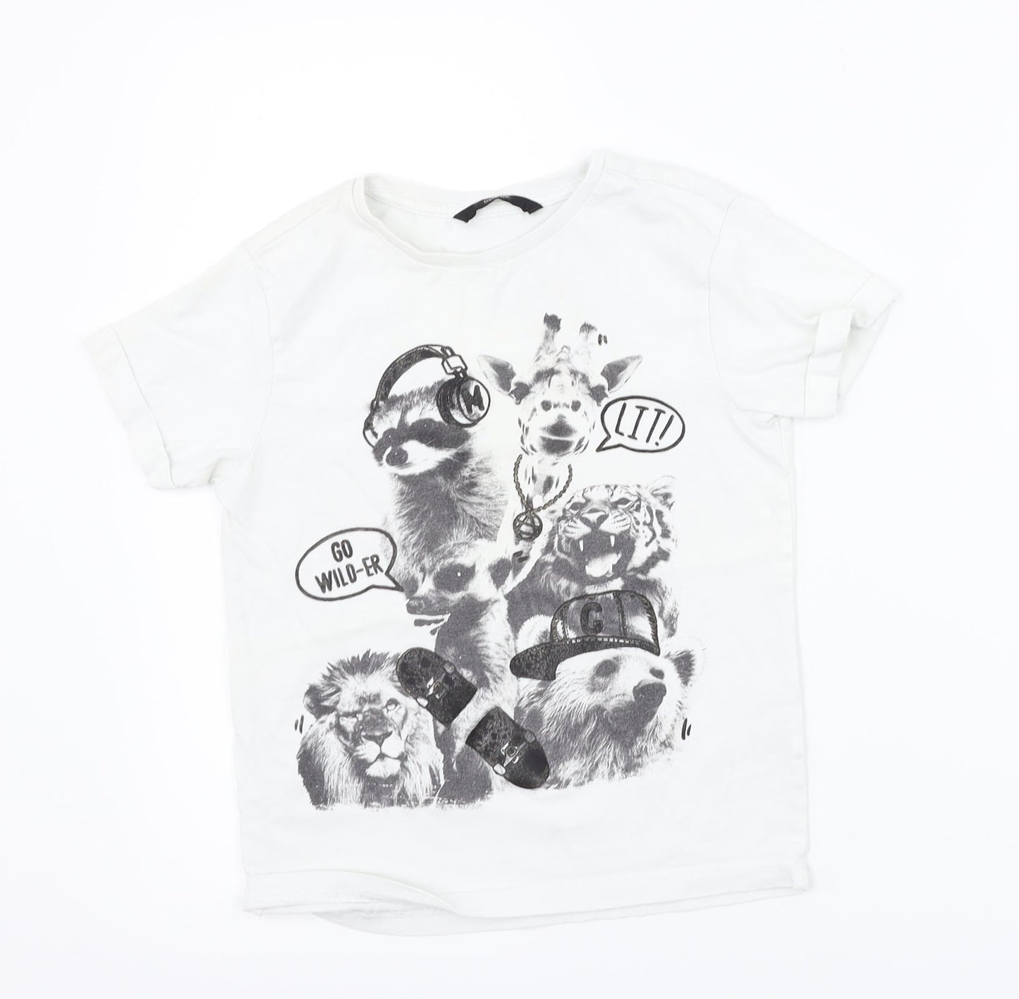 George Boys White   Basic T-Shirt Size 6-7 Years  - animals