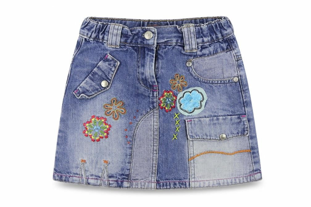 Me Too Girls Blue Floral Denim A-Line Skirt Size 6 Years