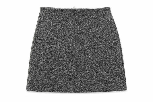 Front view of Topshop women’s black a-line skirt, size UK 6