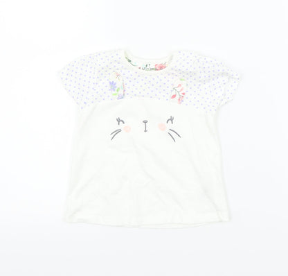 Additional front view of Nutmeg girls’ white polka dot basic t-shirt, size 6-9, months - rabbit