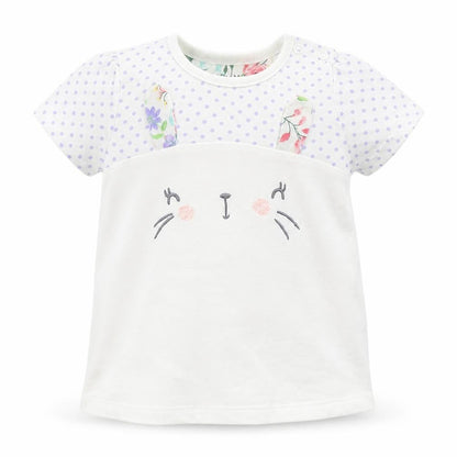 Front view of Nutmeg girls’ white polka dot basic t-shirt, size 6-9, months - rabbit