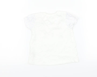 Back view of Nutmeg girls’ white polka dot basic t-shirt, size 6-9, months - rabbit