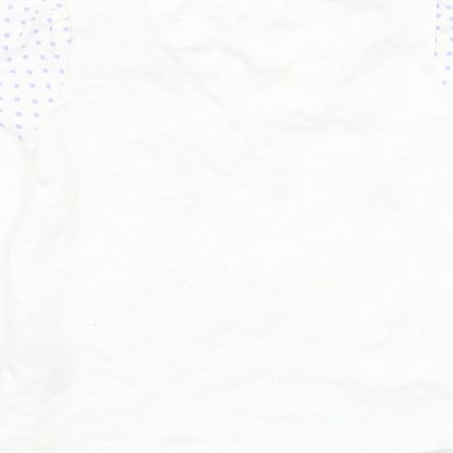 Brand and care label for Nutmeg girls’ white polka dot basic t-shirt, size 6-9, months - rabbit
