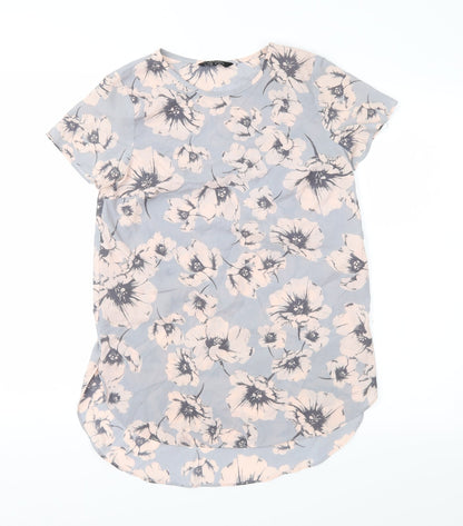 Additional front view of New Look women’s grey floral basic blouse, size UK 6