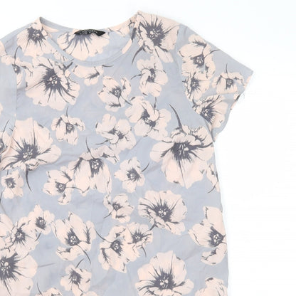 Close-up detail of New Look women’s grey floral basic blouse, size UK 6