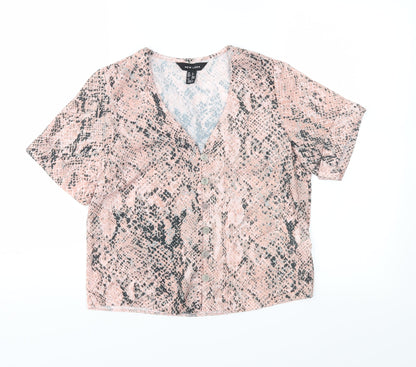 Additional front view of New Look women’s pink animal print basic blouse, size UK 6