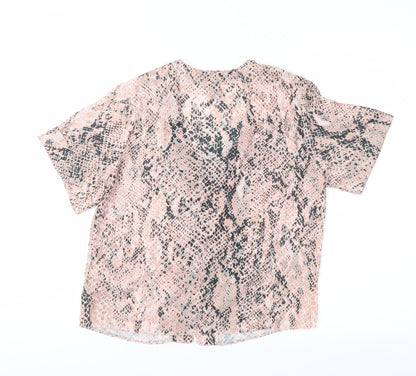 Back view of New Look women’s pink animal print basic blouse, size UK 6