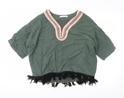 Additional front view of Cherry women’s green geometric basic blouse, size UK 12
