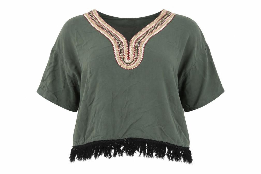 Cherry Womens Green Geometric  Basic Blouse Size 12