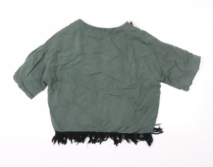 Back view of Cherry women’s green geometric basic blouse, size UK 12