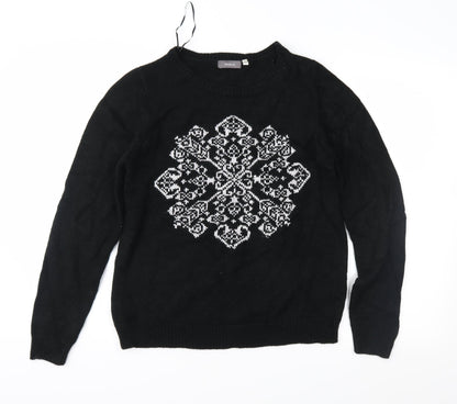 Front view of Yessica women’s black geometric knit jumper, size M