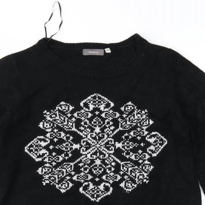 Close-up detail of Yessica women’s black geometric knit jumper, size M