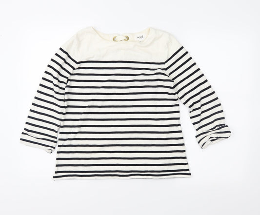 Seed Heritage Womens Ivory Striped Knit Pullover Jumper Size XS