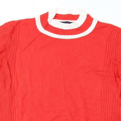 Close-up detail of Marks & Spencer women’s red knit jumper, size UK 18