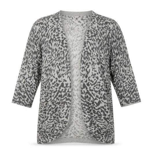 Front view of H&M women’s grey animal print knit cardigan jumper, size S
