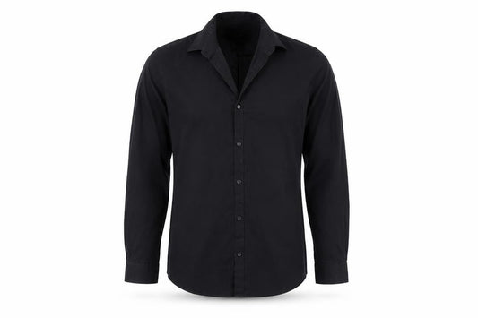 Front view of Cedarwood State men’s black button-up, size 15