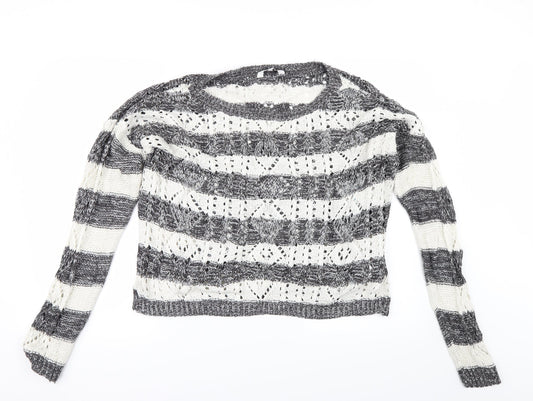 New Look Womens Grey Striped  Pullover Jumper Size 12