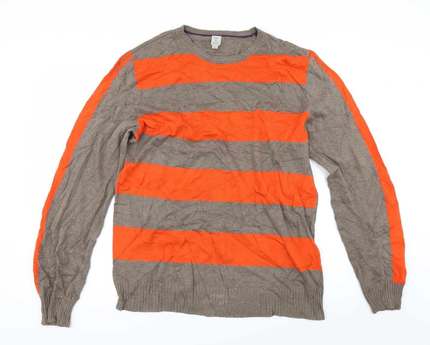 Tristan Mens Brown Striped  Pullover Jumper Size L