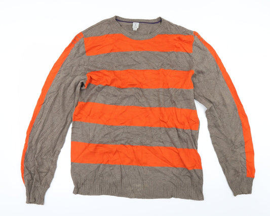 Tristan Mens Brown Striped  Pullover Jumper Size L