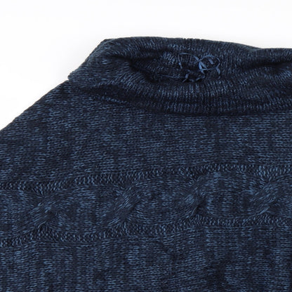 Close-up detail of M&Co women’s blue jacket poncho, size L, - fringed poncho